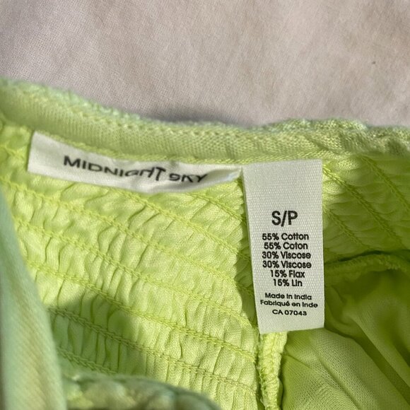 Midnight‎ Sky Linen Blend Peplum Smocked Blouse Top With Puff Sleeves Size Small - Picture 5 of 6